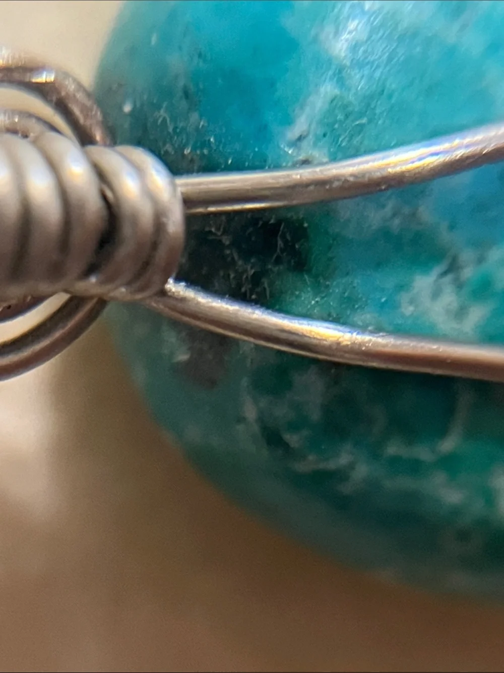 Turquoise Blue Oval Stone Pendant Necklace with Silver Spiral Accents